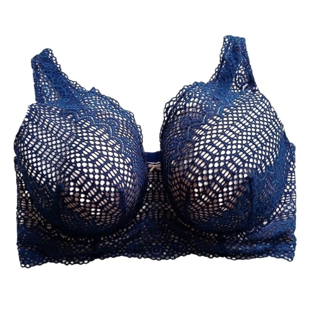 Cacique Bra Womens 40DDD Blue Lace Balconette Underwire Padded Plus Size Stretch